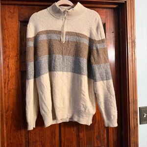 Tasso Elba Men's Striped Zip-Up Cashmere Sweater - Cream, Gray, Brown